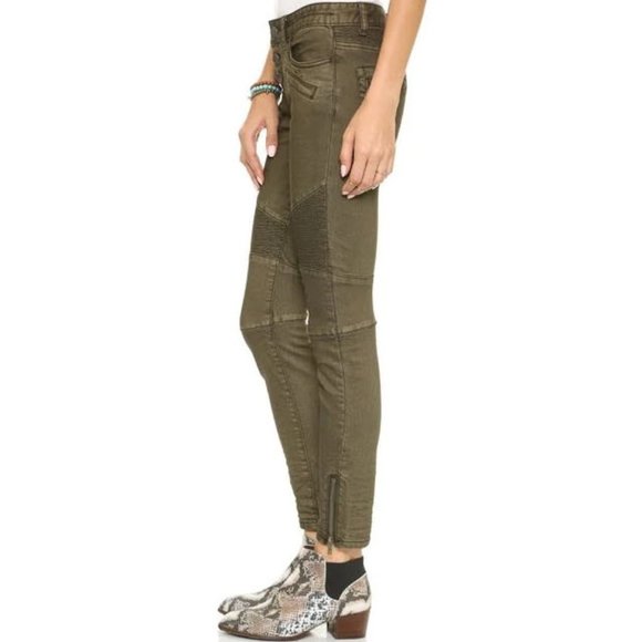 Free People Seamed Moto Skinny Jeans Green - Picture 2 of 13